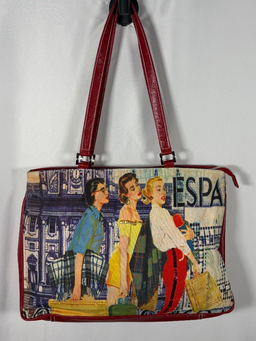 For Nine Vintage Dark Red Leather Spain City Girl Classic Tote Bag